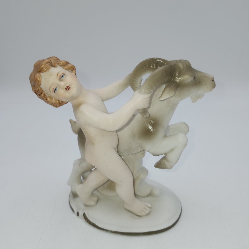 CHERUB PUTTI & GOAT Erphila Germany Vintage Antique Porcelain # 5012